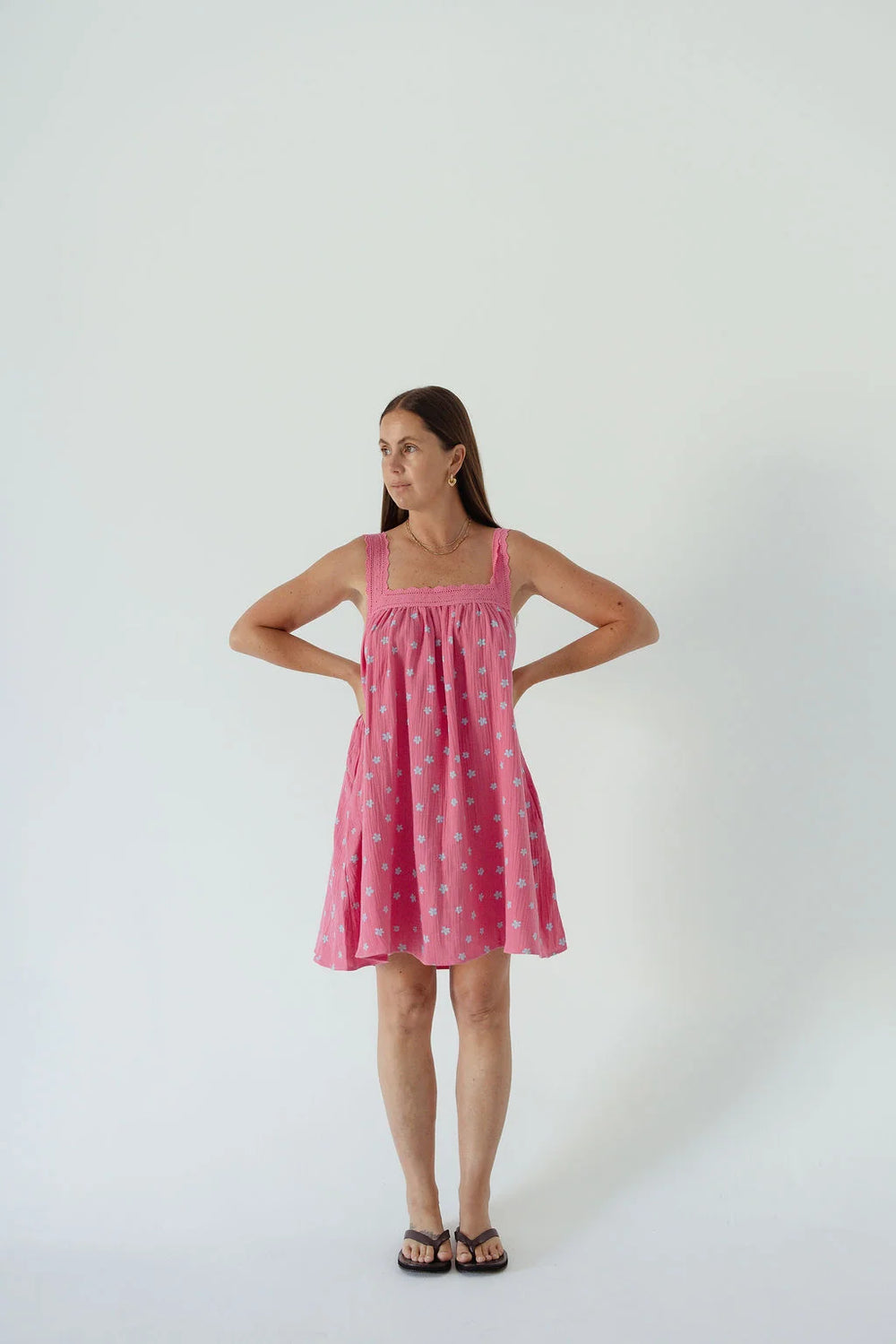 JUNE LACE NECK MINI DRESS | PINK FLORAL