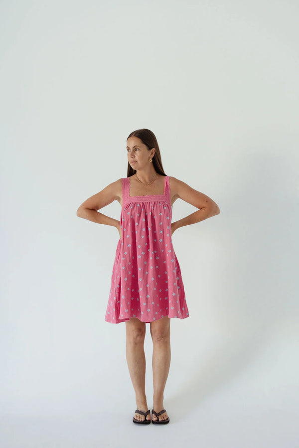 JUNE LACE NECK MINI DRESS | PINK FLORAL