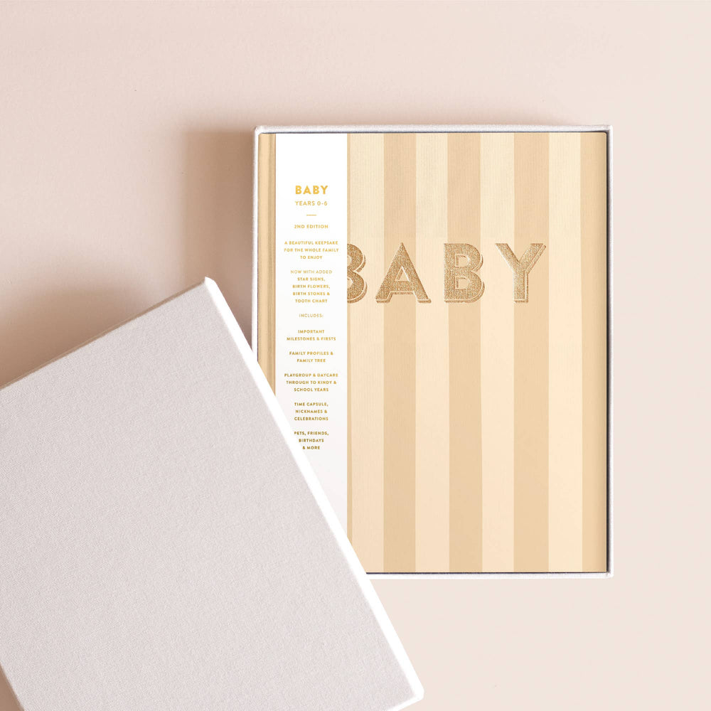 BABY BOOK COFFEE STRIPE BOXED