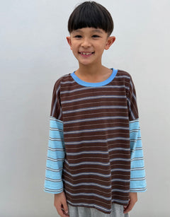 ROWAN STRIPE LONG SLEEVE TEE | COCOA/ BLUE STRIPE