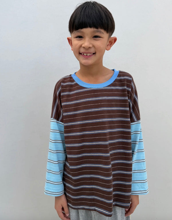 ROWAN STRIPE LONG SLEEVE TEE | COCOA/ BLUE STRIPE