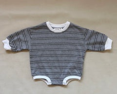 MATTIE STRIPE COTTON BODYSUIT | GREY/ BLACK STRIPE