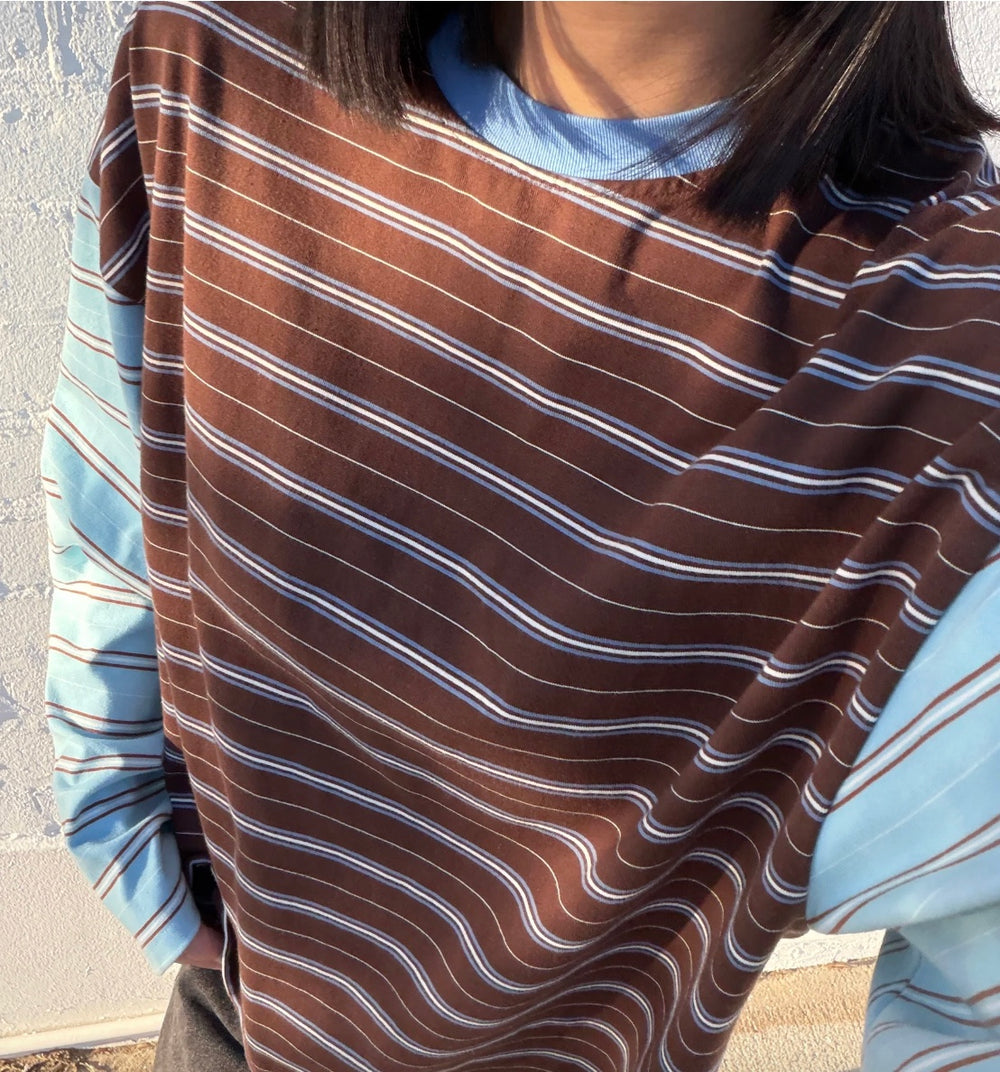 KENNEDY STRIPE LONG SLEEVE TEE | COCOA/ BLUE STRIPE