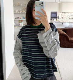 KENNEDY STRIPE LONG SLEEVE TEE | NAVY/ GREY STRIPE