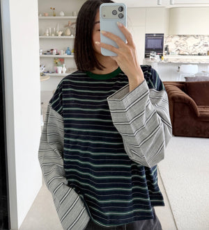 KENNEDY STRIPE LONG SLEEVE TEE | NAVY/ GREY STRIPE