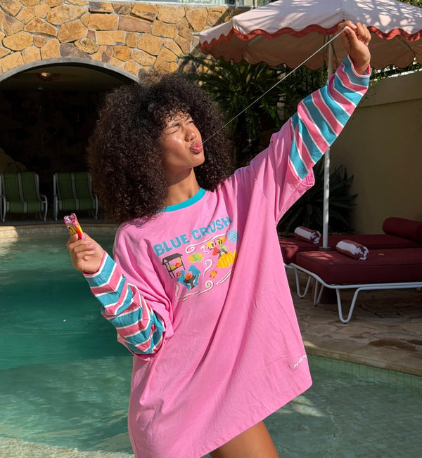 ADULTS BLUE CRUCH LAYERED LONG SLEEVE | BLUE/ PINK