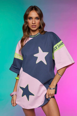 YIN YANG TEE DRESS | CHARCOAL LIME