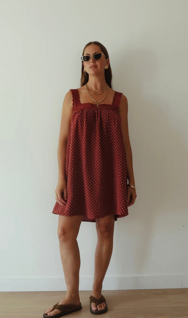 JUNO LACE MINI DRESS | CHOC & BLUE - Alakai
