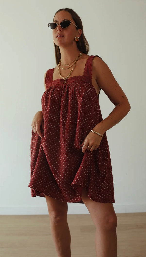 JUNO LACE MINI DRESS | CHOC & BLUE - Alakai