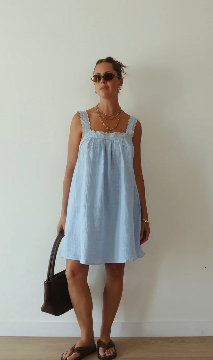 JUNO LACE MINI DRESS | BABY BLUE - Alakai