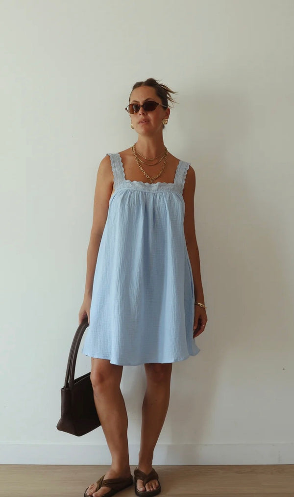 JUNO LACE MINI DRESS | BABY BLUE - Alakai
