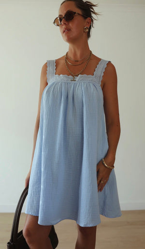 JUNO LACE MINI DRESS | BABY BLUE - Alakai