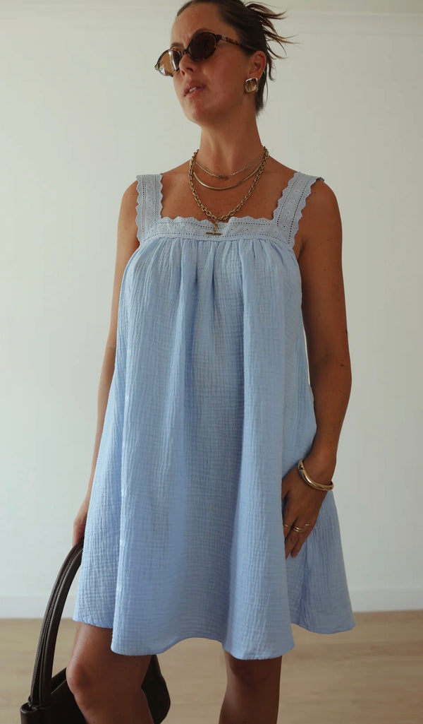 JUNO LACE MINI DRESS | BABY BLUE - Alakai