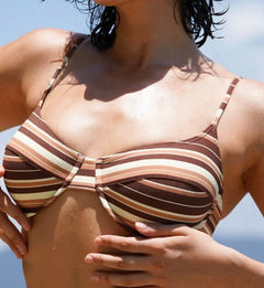 TIE BALCONETTE BIKINI TOP | CARAMEL STRIPE