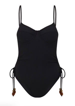 THIN STRAP UNDERWIRE ONE PIECE | BLACK