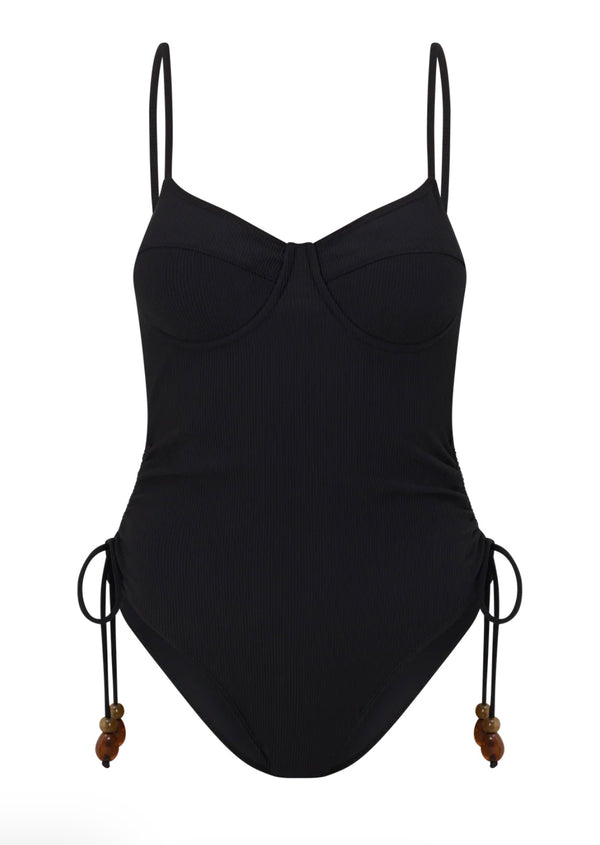 THIN STRAP UNDERWIRE ONE PIECE | BLACK