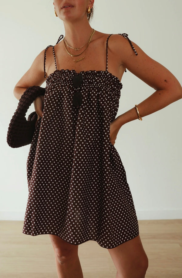 THE DOTTY DRESS | CHOCOLATE BROWN