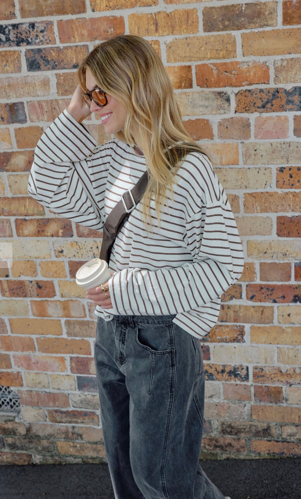 BEAU LONG SLEEVE TEE | BROWN STRIPE
