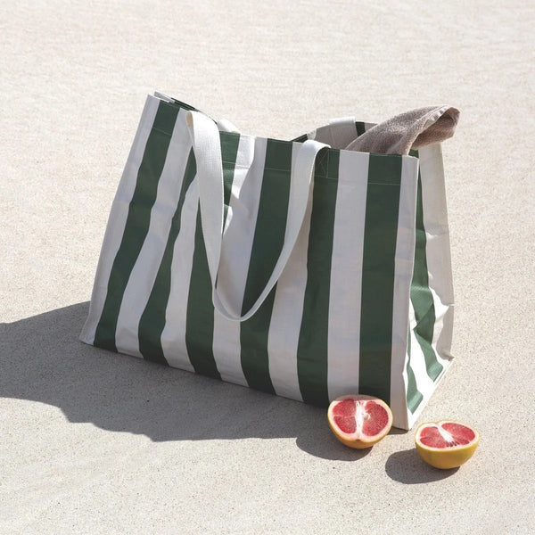 CARRYALL BEACH BAG THE VACAY I OLIVE STRIPE