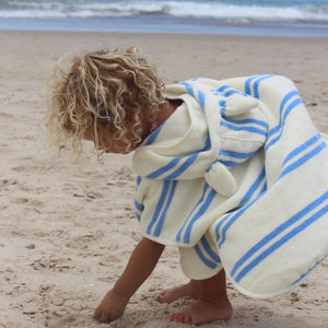 KIDS HOODED TOWEL SAMMY THE SEAGULL I BLUE STRIPE