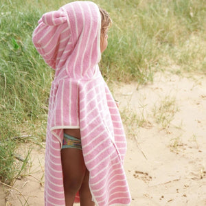 KIDS HOODED TOWEL COTTON CANDY I PINK STRIPE