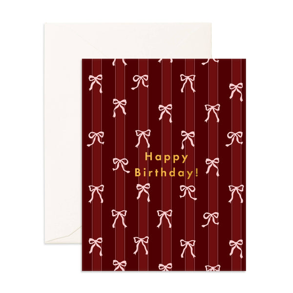 BIRTHDAY BURGUNDY STRIPE BOW